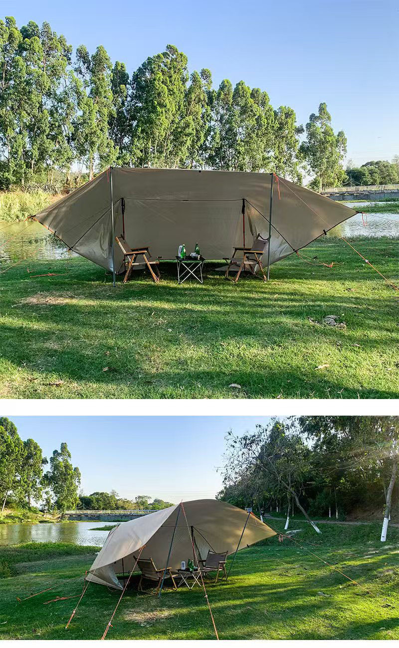 Outdoor Multifunctional 19-Point Canopy with Black Glue-Coated Silver Coating, Rainproof and Sunshade Shelter for Camping