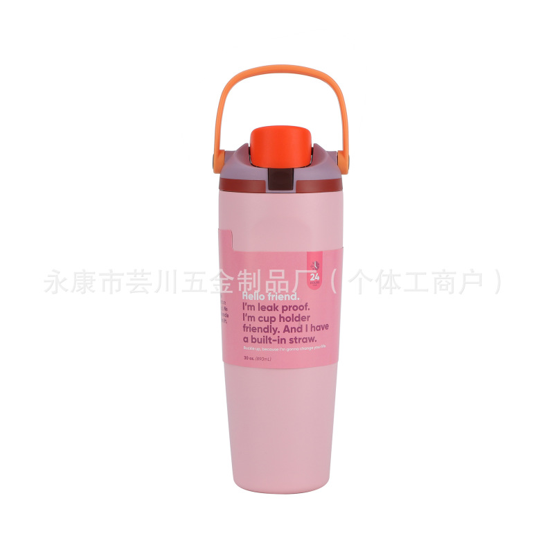 跨境30oz手提便携水果杯创意304不锈钢保温杯运动双饮吸管汽车杯|undefined