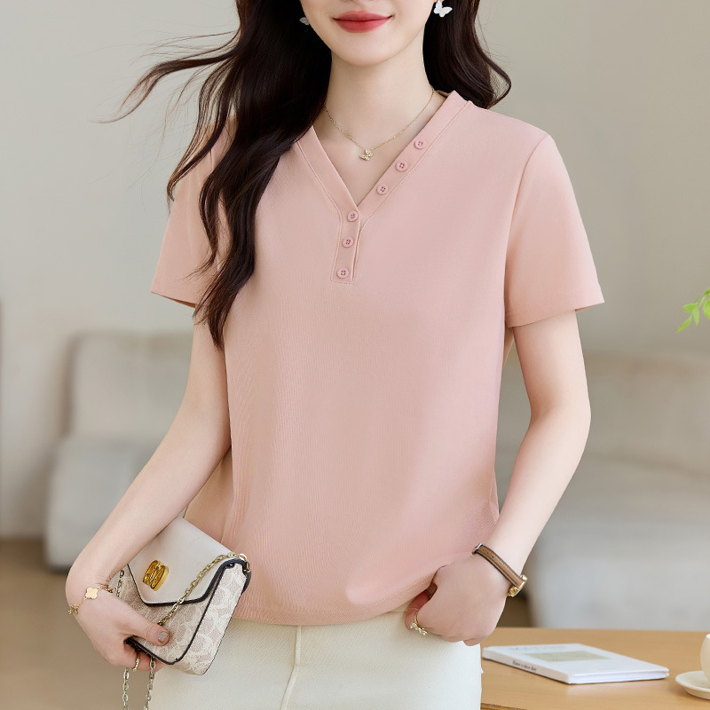 High-End Women's T-Shirt Korean Style Summer Petite Loose Versatile Casual Stylish Fashion V-Neck Temperament Women's T-Shirt