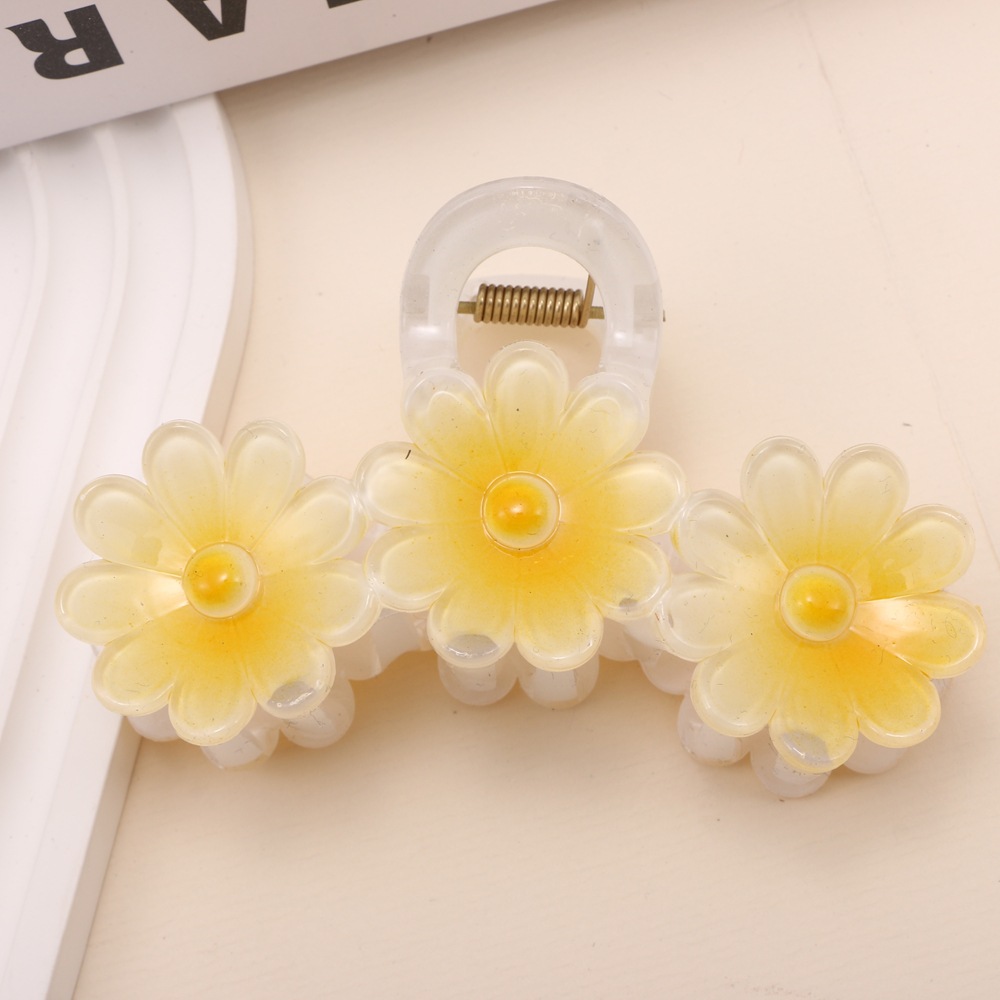 Nuevo color frangipani acrílico pinza para el cabello flor pinza de agarre de alta calidad elegante accesorio para el cabello de mujer pinza de tiburón de agarre lateral