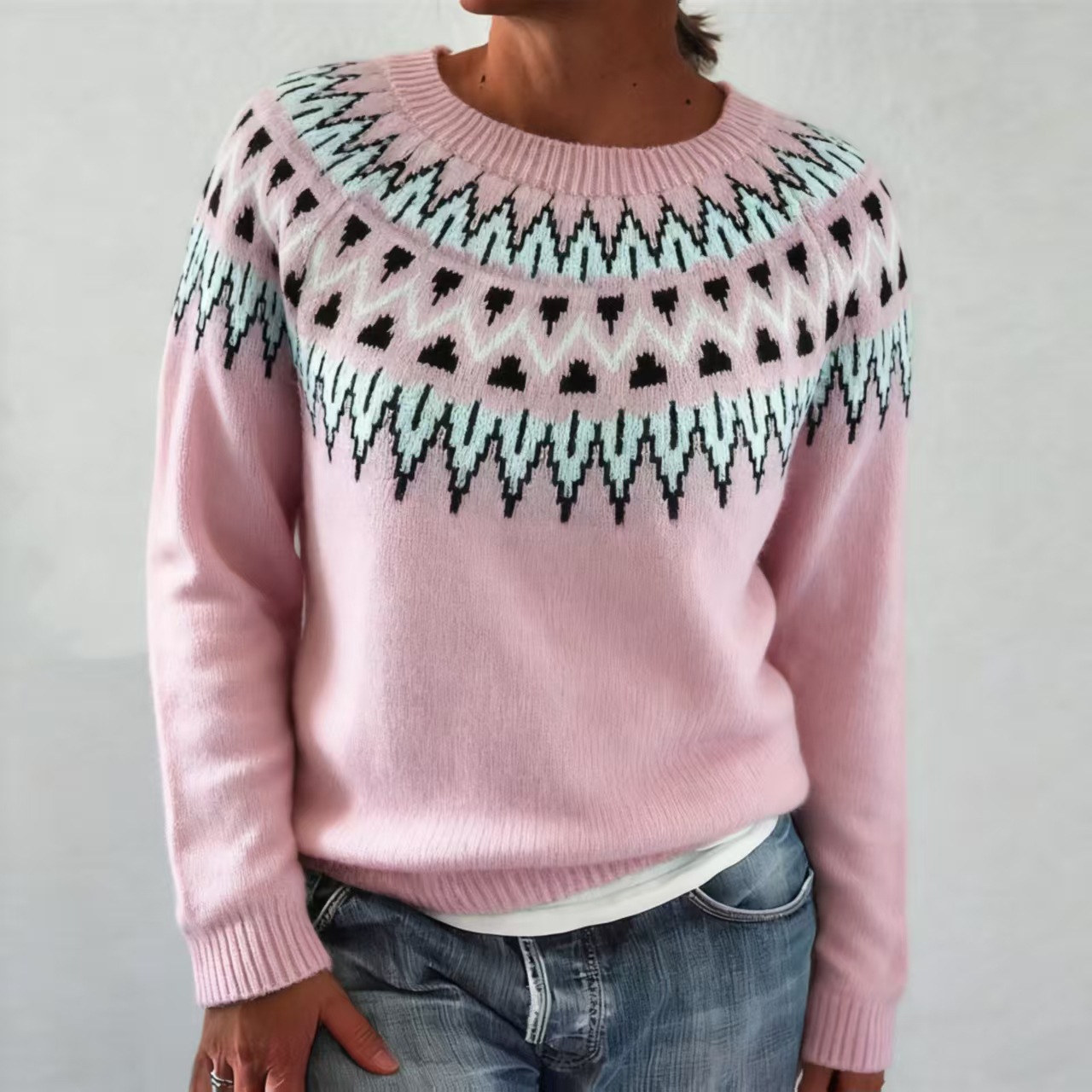 Women's Thick Knit Jacquard Sweater For Autumn And Winter_voghion.com