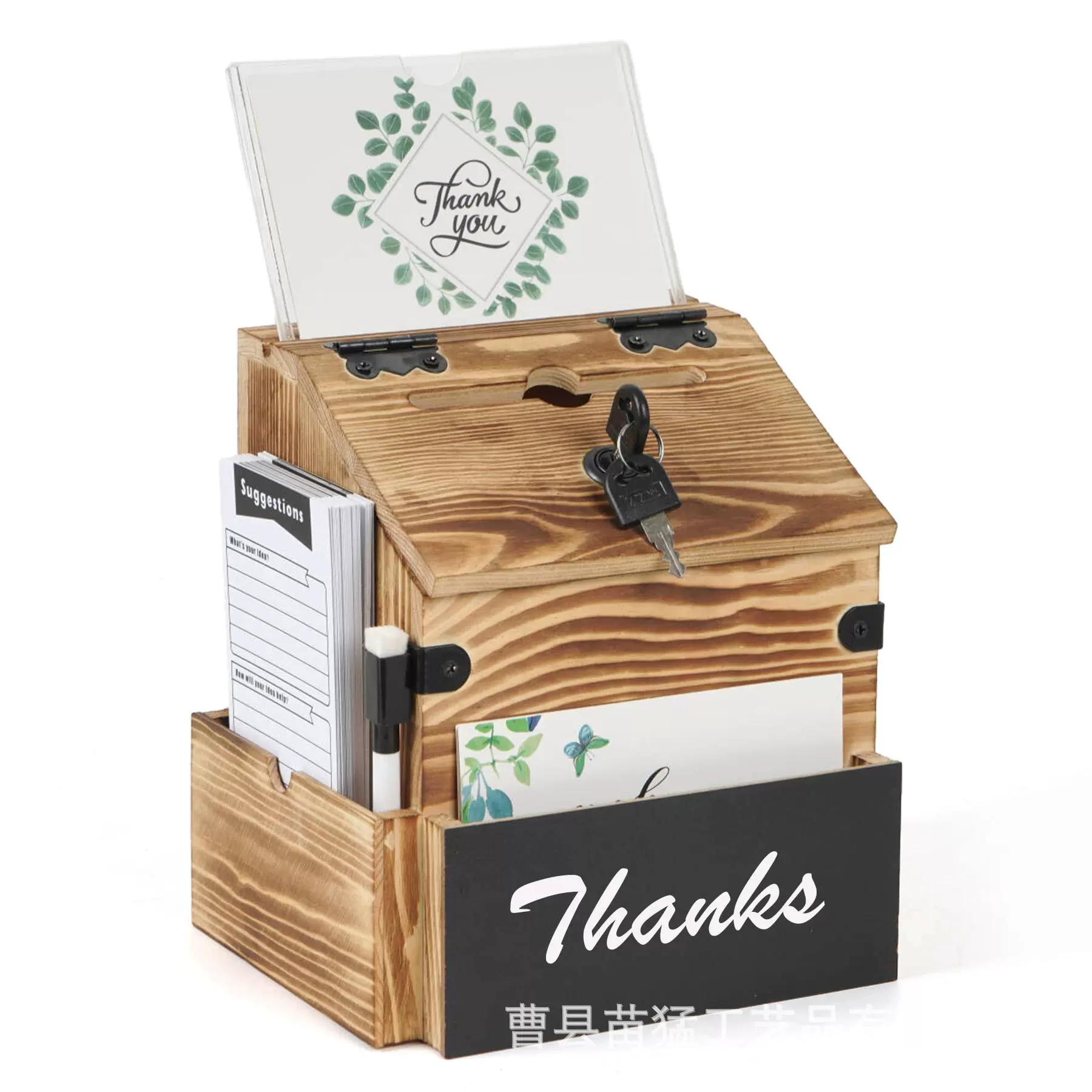 跨境木质信箱桌面信件箱实木带锁意见箱墙壁装饰信件箱木质信箱