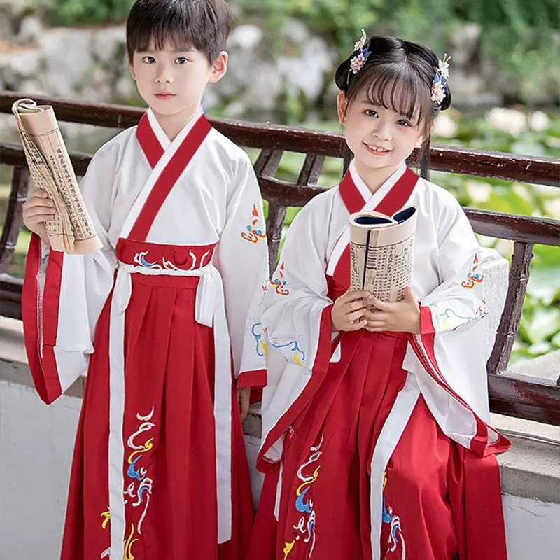 儿童汉服国学服新款古装唐装春夏季男女童中国风长袖幼儿园表演服