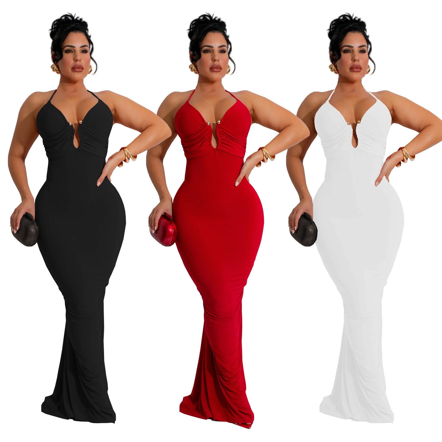 C7116 cross-border AliExpress Amazon Europa y América moda de mujer esbelta sexy V-collar vestido de espalda image 6