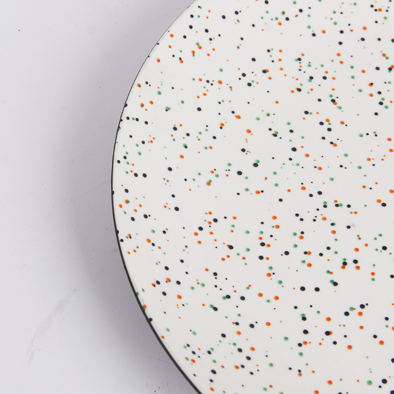 12 pulgadas de color redondo Punto de sésamo plato de cerámica del hogar del hotel placa de cerámica plato de comida occidental placa superficial Placa de carne