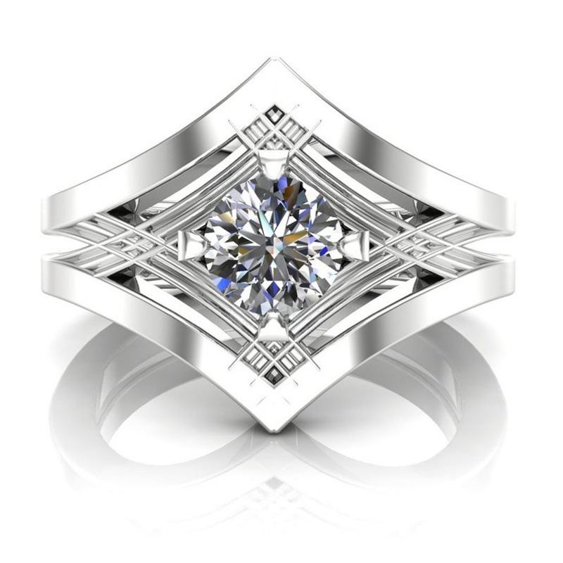 Huajie Cross-Border New Imitation White Gold Inlaid White Zircon Women's Classic Simple Love Ring Factory Direct Sale