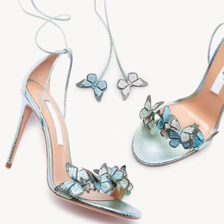 Step by Step Butterfly 2025 New Foreign Trade Butterfly Cross Strap Thin Heel High Heel Sandals Women's Fish Mouth Open Toe Slippers