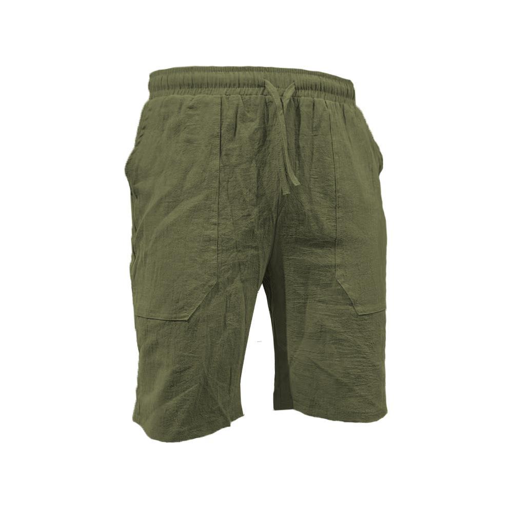 Pantalones cortos de algodón y lino de verano para hombres con cordón elástico en la cintura pierna recta color sólido transpirable diario Playa pantalones casuales de cinco puntos