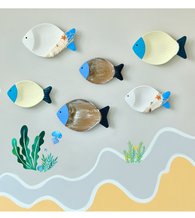 614g Weight pendant Home Textiles & Decor Type 1 Piece Quantity Home, Daily Occasion Wood Material Color Block, Fish Pattern Retro, Marine Style Style Retro Marine Style Color Block Fish Wood Pendant Wall Art