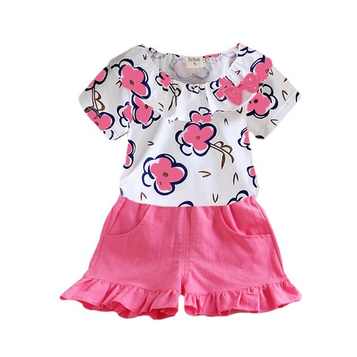Summer 2024 New Children's Short-Sleeve Wrinkled Two-Piece Set for 0-3.5-Year-Old Girls, Sweet Set, Dropshipping One Piece