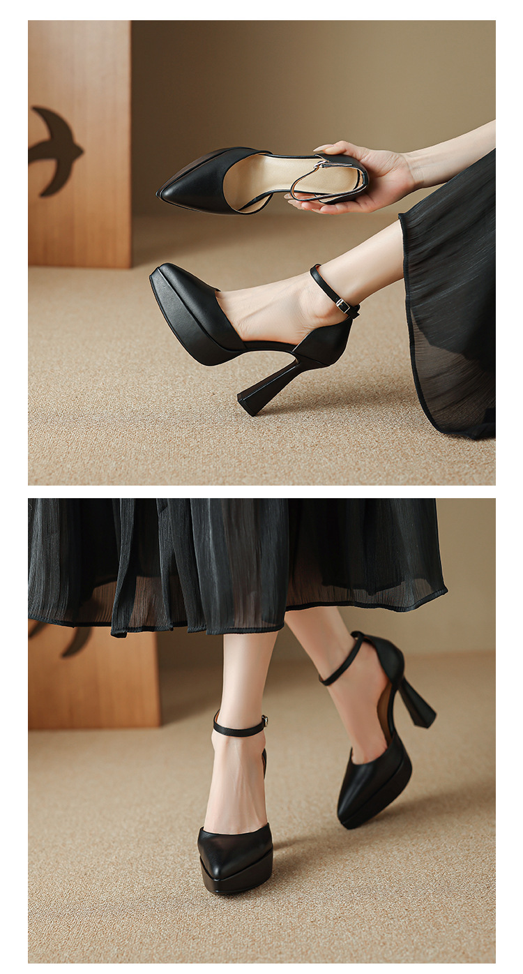 Giày sandal cao gót Mary Jane cô dâu gót vuông đế platform hở mũi — màu đen, màu trắng ngà chi tiết 9