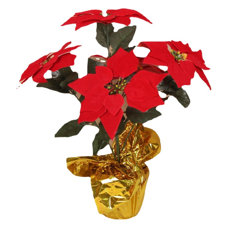 Flor de Pascua artificial bonsai 5 flores falsas rojas de Navidad 7 flores de Navidad al por mayor directa de fábrica de apertura de plantas artificiales