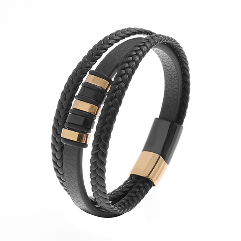 Geometric, Solid Color Pattern Men's Gender Hip-Hop Geometric Solid Color Pu Leather Alloy Men's Bangle Men's Chain Bracelets