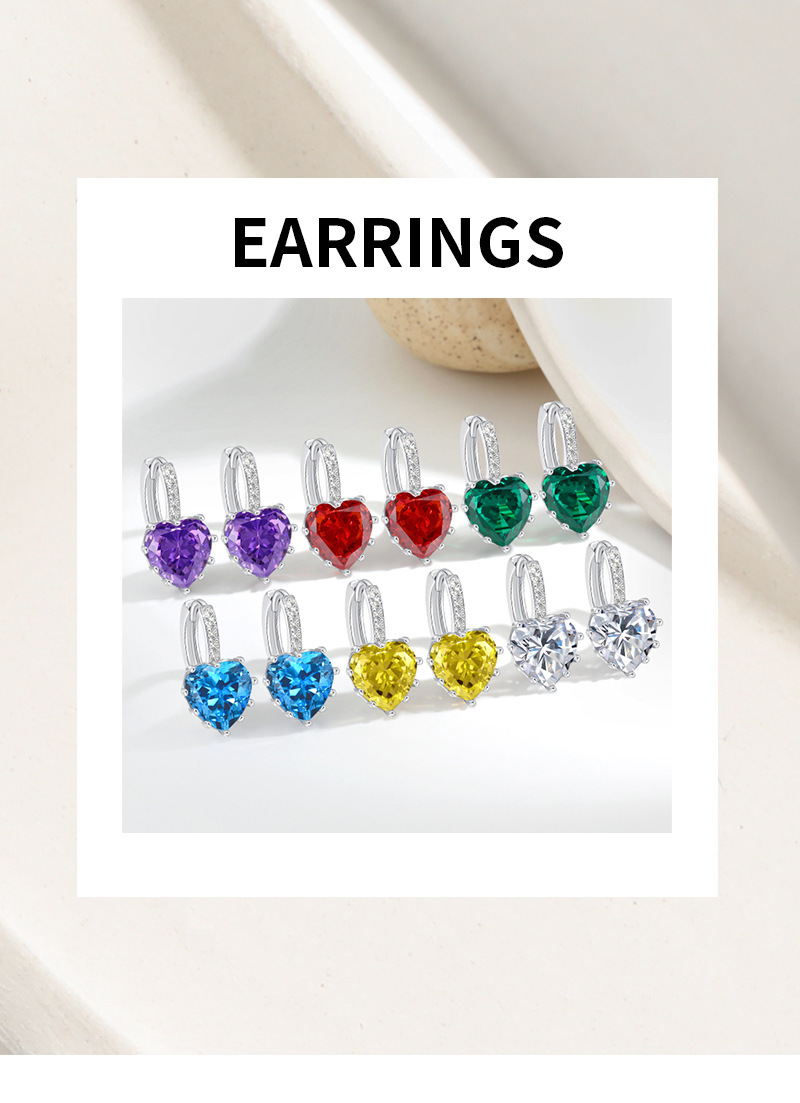 Zircon Inlay Material 1 Pair Shiny IG Style Heart Shape Inlay Copper Zircon Earrings