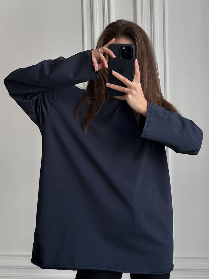 Áo thun nữ cotton 100% cổ tròn tay dài form rộng màu trơn — Màu cà phê, Màu hồng, Màu mơ, Màu trắng chi tiết 14