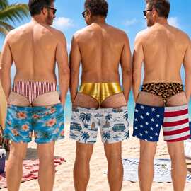 Custom Funny Patriotic Men Swim Trunks 趣味爱国男士泳裤