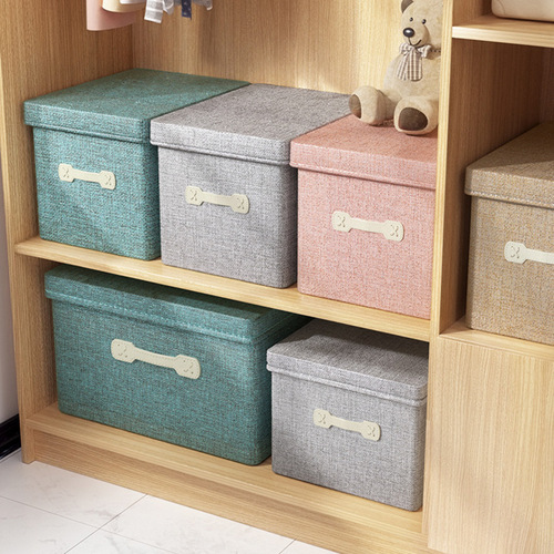 Japanese cotton and linen storage box foldable wardrobe storage box drawer-type covered storage box clothes toy storage box