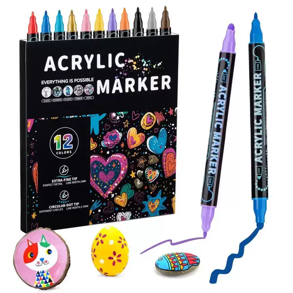 Dual-tip dual-color acrylic marker pen, popular cross-border painting doodle pen, stackable colors, quick-drying art marker pen set