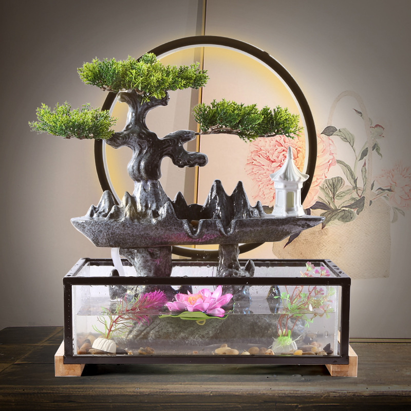 陶瓷假山转运球流水摆件灯圈鱼缸循环客厅喷泉办公室创意礼品
