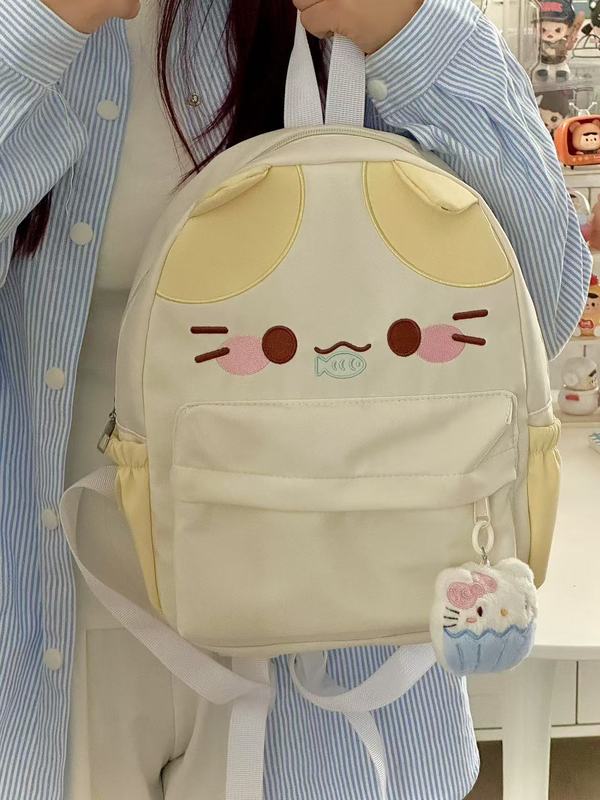 韓系ins風高颜値かわいい魚を食べる子猫のランドセル大容量刺繍が洗練されたランドセル潮|undefined