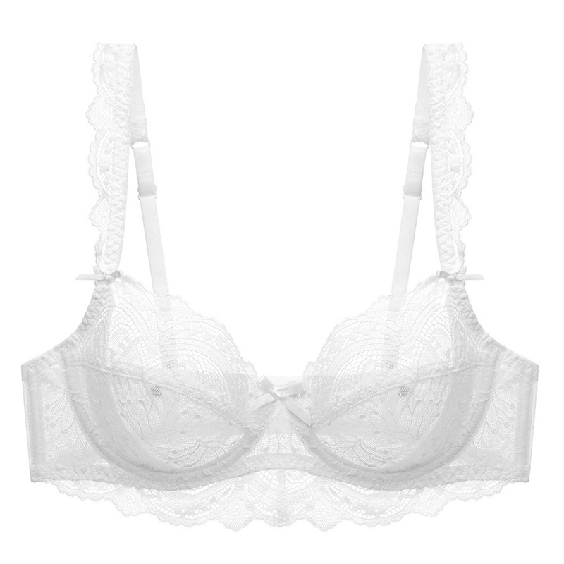 Ropa interior de encaje sexy transfronteriza, pecho grande transparente ultrafino, sujetador pequeño de gran tamaño, sujetador antiflacidez, sujetador de deseo puro