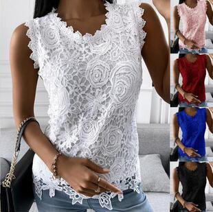European and American Summer New Large Size Lace Shirt Independent Station Amazon wish Explosions Women's Top Vests T-Shirt Women