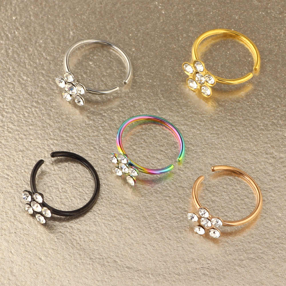New Artificial Small Flower Diamond Nose Ring for Women - Stainless Steel Geometric Nail Piercing Jewelry detail image 7