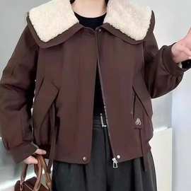 半开领女加绒加厚短外套翻领韩版立领冬季保暖秋冬865