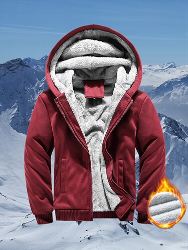 Zip up Slant Pockets Hooded Jacket Casual Thermal Long Cross-border