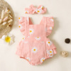 Brand autumn bodysuit for early age sleevless girl's, 2022 collection, Korean style, flowered