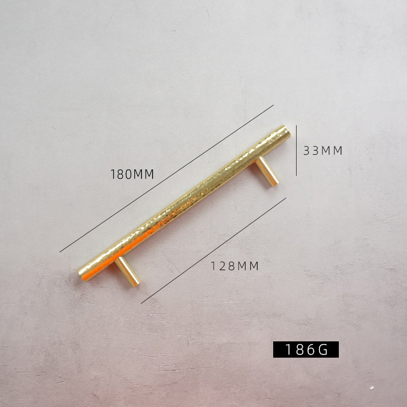 Manija de latón martillado moderno minimalista gabinete cajón armario puerta zapato gabinete de lujo luz oro cobre puro mango largo