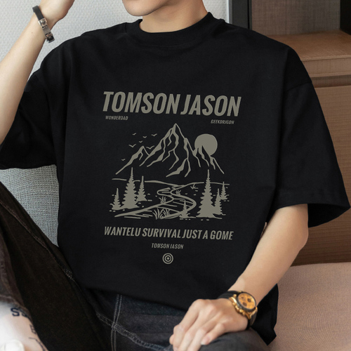 200g heavyweight American cotton t-shirt for men, short sleeve loose-fitting Oversize cotton body t-shirt for summer half-sleeve