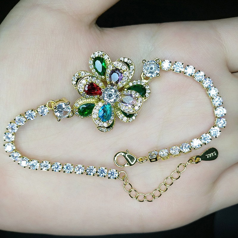 Fashion Flower Copper Inlay Artificial Gemstones Bracelets