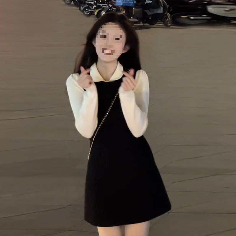 无袖毛衣连衣裙女装早春2025新款针织打底衫背心短裙子两件套