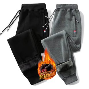 Autumn and Winter fleece-lined thickened sports pants men's all-match warm casual pants loose ankle-tied sweatpants non-inverted Velvet
