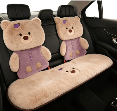 winter plush and thickened, cute | Wool pad - plush-eggplant-bear-1-seat-back-2-backrests
