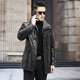 男式真皮皮衣;成人帽;成人手套