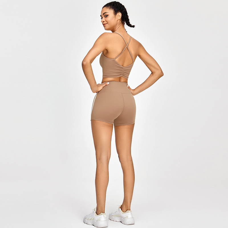 Nuevo traje de fitness ropa de Yoga de las mujeres arco espalda ropa interior deportiva cintura alta cadera levantamiento yoga pantalones cortos de dos piezas conjunto