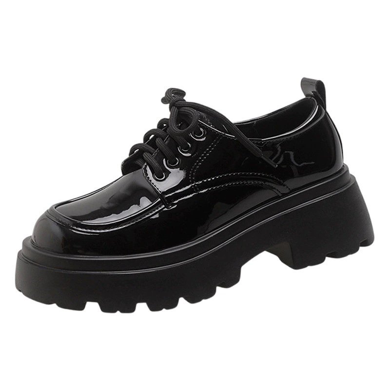 Женские лоферы на толстой подошве, ранняя весна 2025 года, новые, с круглым носком, на высоком каблуке, в британском стиле, на шнуровке, маленькие кожаные туфли jk с юбкой на плоской подошве