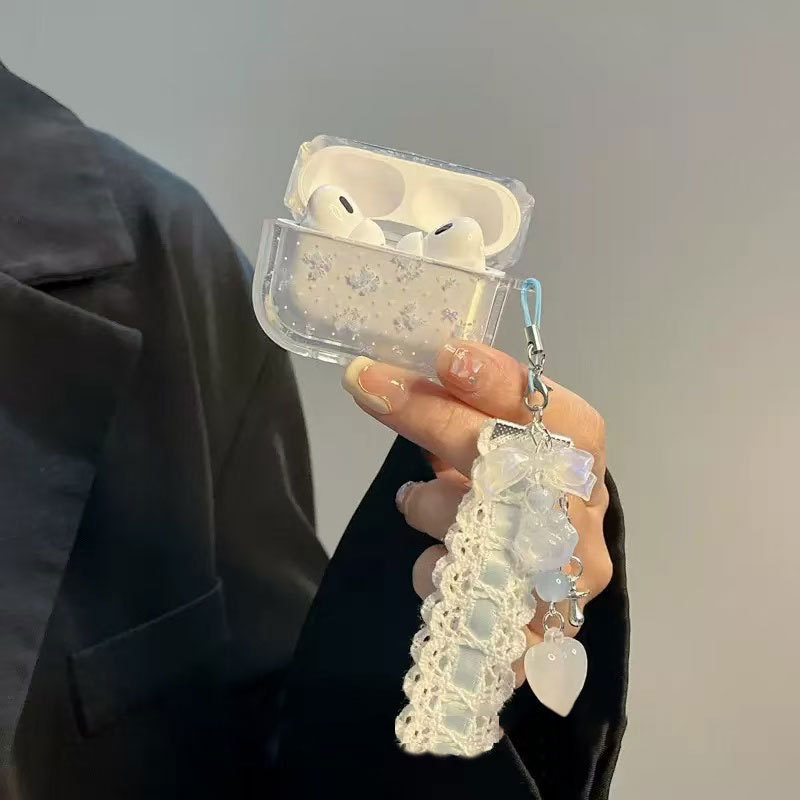 Защитный чехол для Apple AirPods с цветочным принтом и голубым бантом