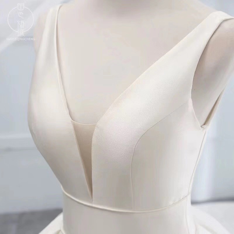 Nuevo vestido de novia 2025 primavera, comercio exterior transfronterizo, Amazon, vestido de novia de satén francés de doble hombro, sencillo, de cintura media, talla grande