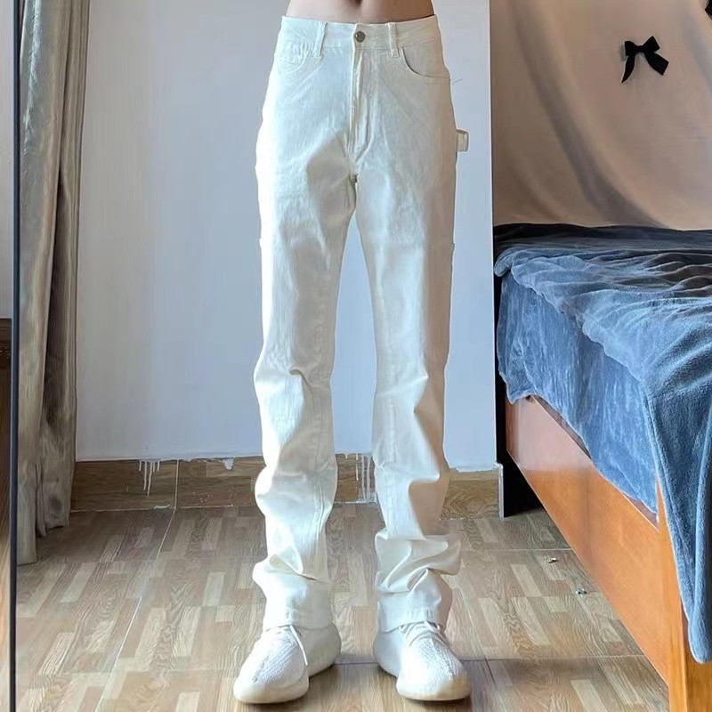 Pantalones Cargo Casuales Rectos Estilo Americano de Poliéster Corte Recto con Bolsillos para Uso Diario