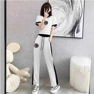 Cross-Border Spot Casual Suit for Women, New Short-Sleeved Street Fashion, Fashionable and Age-Reducing, Fashionable Two-Piece Set