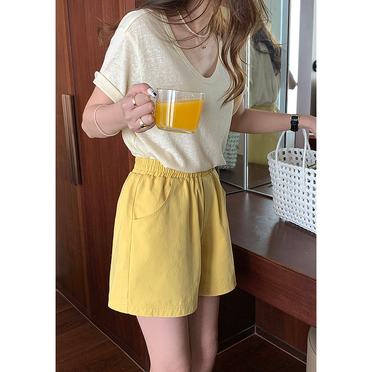 Huangluan Candy Color Shorts Women's 2025 Summer Korean Style High Waist Loose Wide Leg Sports Casual Pants 122Kd1222
