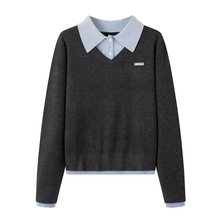 现货2025秋季新款法式休闲学院风撞色假两件针织衫上衣 1GA232951