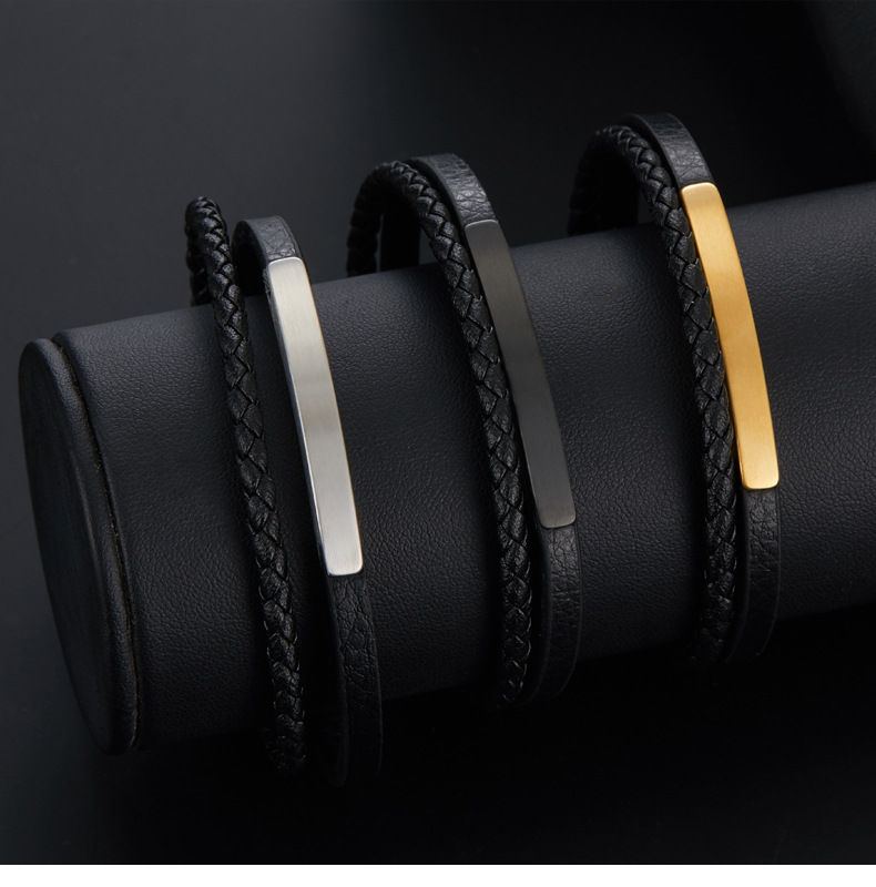304 Stainless Steel, Iron Material Men's Retro Wristband Bracelets Bangle Customization Laser Engraving Solid Color Horse 304 Stainless Steel Iron Braid Men Cord & Leather Bracelets