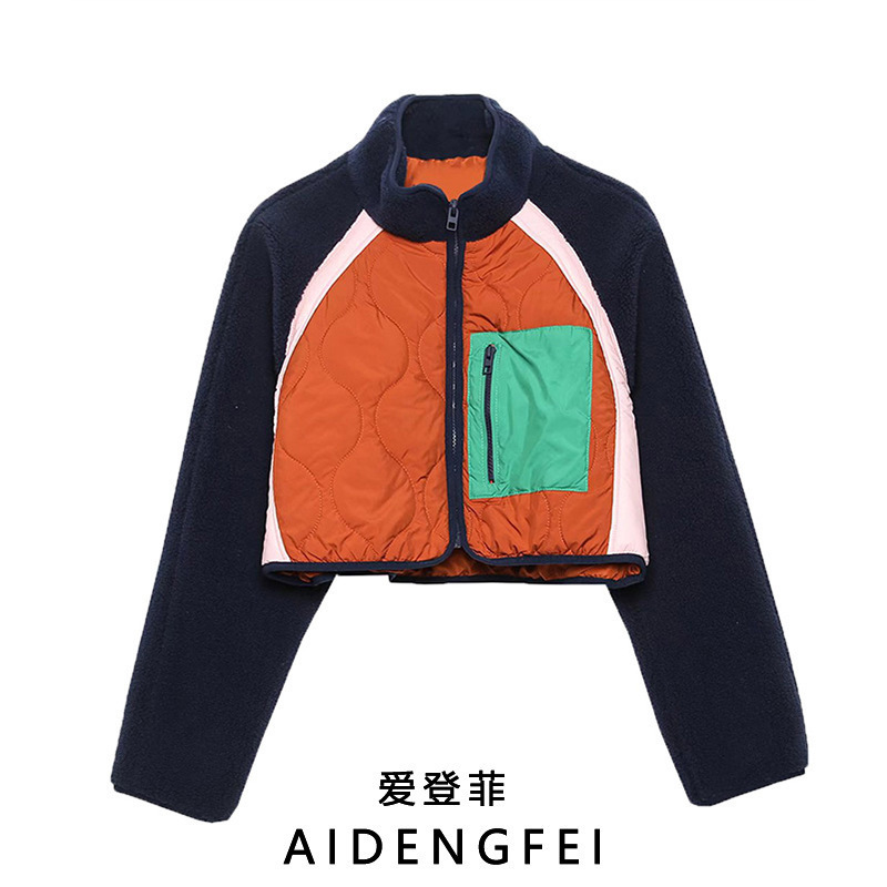 European and American autumn and winter New fleece stitching lamb wool short jacket coat 01255708015 women's clothing 1255708