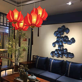 新中式布艺荷花禅意莲花吊灯饭店餐厅茶楼美容院寺庙佛堂工程吊灯