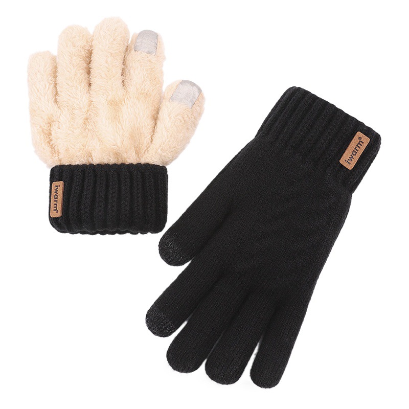 Iwarm cálidos guantes de pantalla táctil térmica de doble capa para hombres y mujeres de invierno con forro polar engrosado a prueba de frío al aire libre guantes de punto