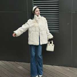 25秋冬新款轻奢保暖立领兔毛皮草高领气质外套146